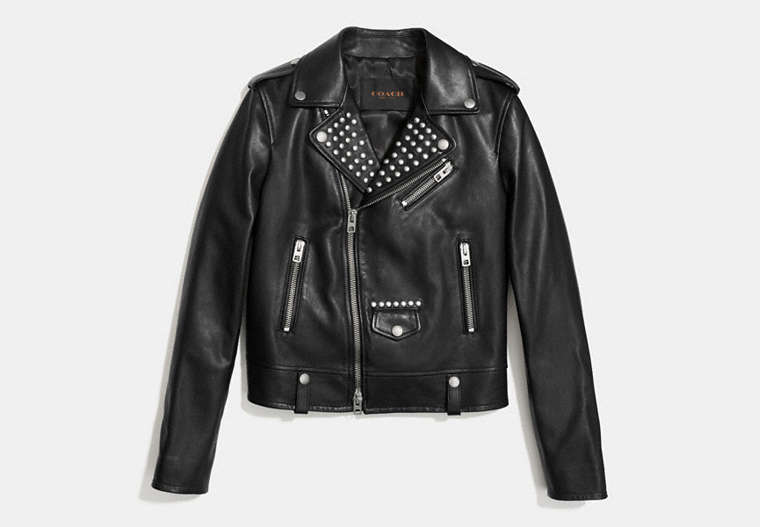 COACH®,EMBELLISHED EASY MOTO JACKET,Mixed Material,Black,Front View