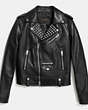 COACH®,EMBELLISHED EASY MOTO JACKET,Mixed Material,Black,Front View