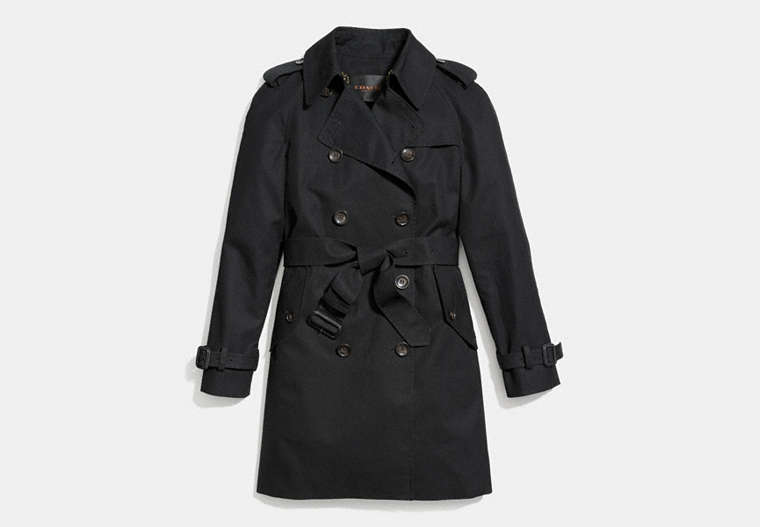 COACH®,MODERN TRENCH COAT,Cotton Twill,Black,Front View