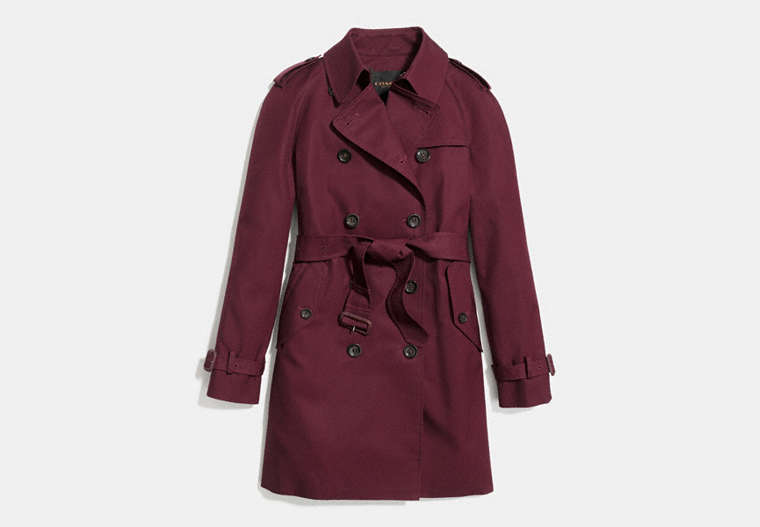 COACH®,MODERN TRENCH COAT,Cotton Twill,Burgundy,Front View