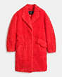 COACH®,FUZZY TEDDY BEAR COAT,Synthetic,BRIGHT PERSIMMON,Front View