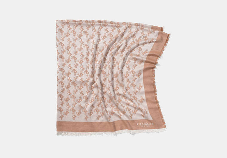 COACH®,HORSE AND CARRIAGE OVERSIZED SQUARE SCARF,silkwool,Camel,Front View