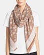 COACH®,HORSE AND CARRIAGE OVERSIZED SQUARE SCARF,silkwool,Camel,Angle View