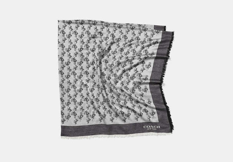 COACH®,HORSE AND CARRIAGE OVERSIZED SQUARE SCARF,silkwool,GREY,Front View