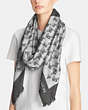 COACH®,HORSE AND CARRIAGE OVERSIZED SQUARE SCARF,silkwool,GREY,Angle View