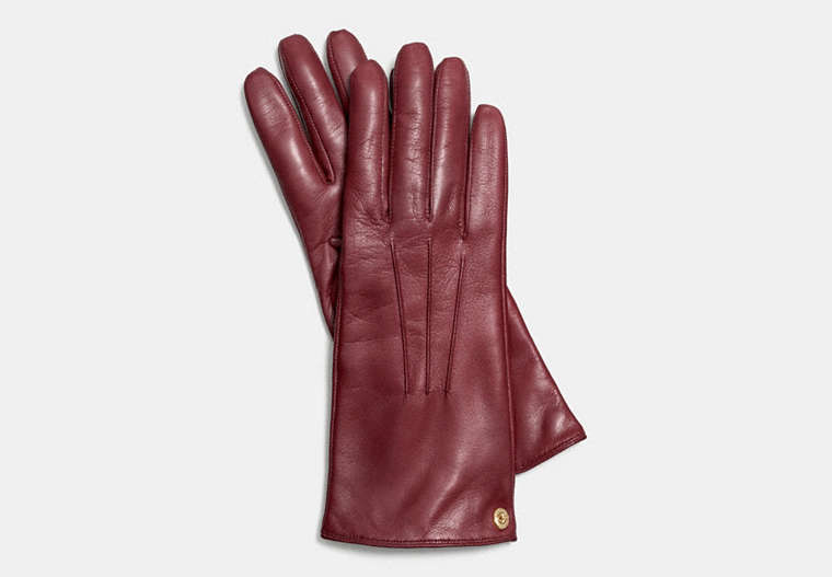 COACH®,ICONIC LEATHER GLOVE,Leather,BLACK CHERRY,Front View