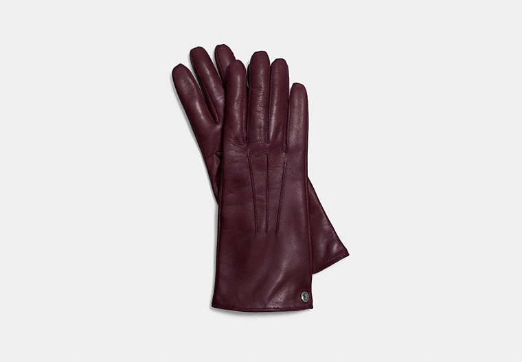 COACH®,ICONIC LEATHER GLOVE,Leather,OXBLOOD,Front View