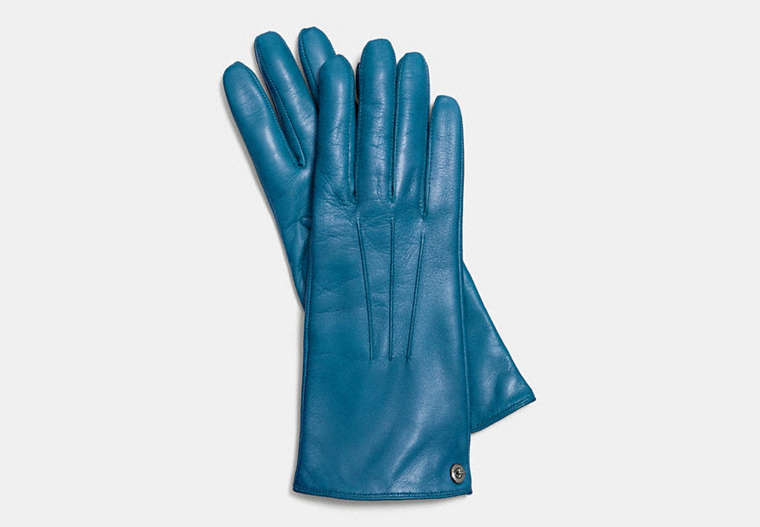 COACH®,ICONIC LEATHER GLOVE,Leather,Peacock dark turquoise,Front View