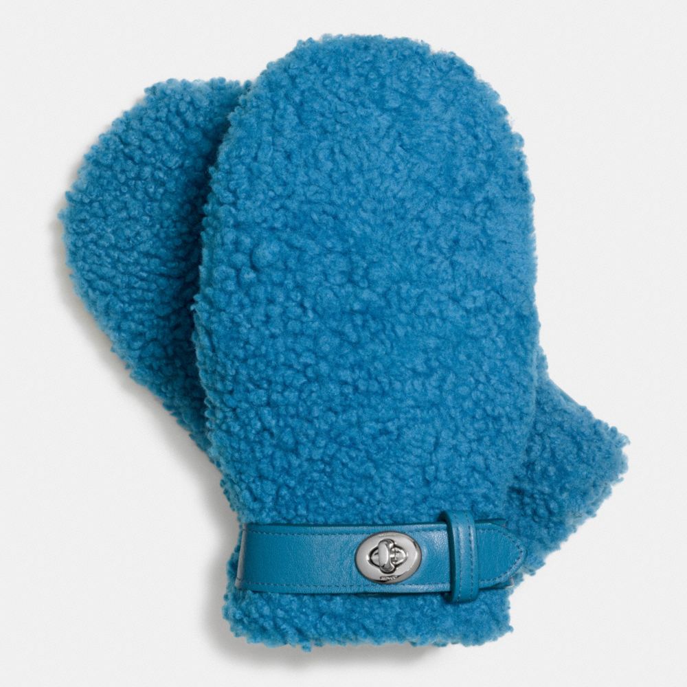 COACH®,SHEEPSKIN MITTENS,Shearling,Peacock dark turquoise,Front View