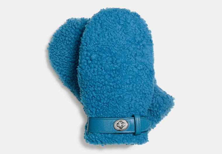 COACH®,SHEEPSKIN MITTENS,Shearling,Peacock dark turquoise,Front View