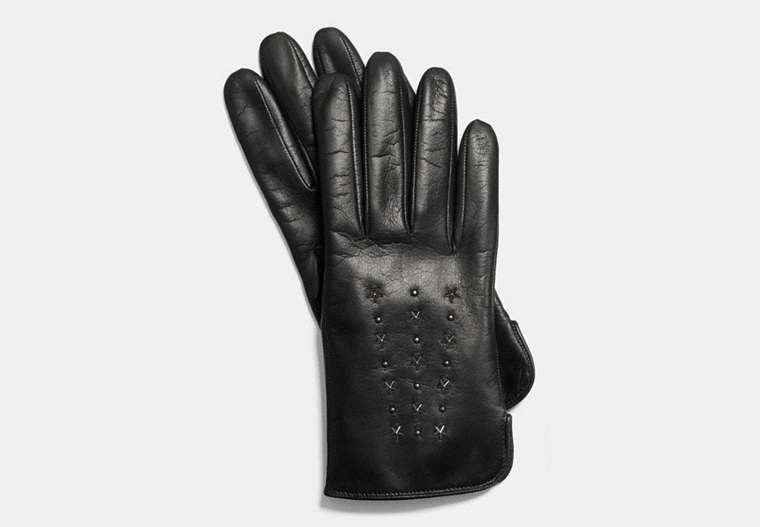 COACH®,STAR STUDDED LEATHER GLOVE,Leather,Black,Front View
