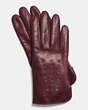COACH®,STAR STUDDED LEATHER GLOVE,Leather,Burgundy,Front View