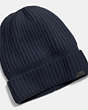 COACH®,CASHMERE KNIT RIBBED BEANIE,cashmere,Midnight,Front View