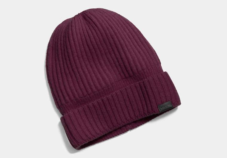 COACH®,CASHMERE KNIT RIBBED BEANIE,cashmere,OXBLOOD,Front View