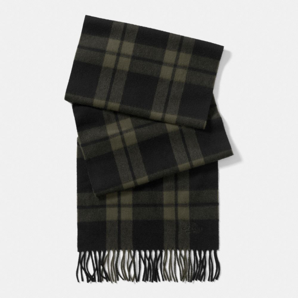 COACH®,MOUNT PLAID SCARF,Wool Blend,MOSS/BLACK,Front View
