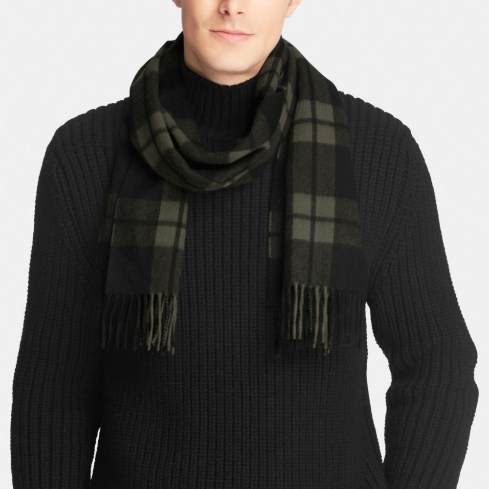 COACH®,MOUNT PLAID SCARF,Wool Blend,MOSS/BLACK,Angle View