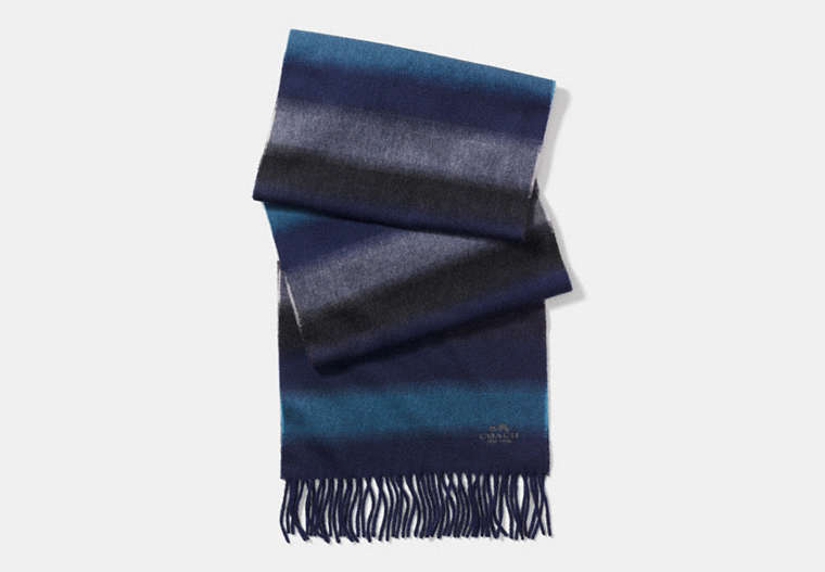 COACH®,BLENDED STRIPE SCARF,cashmere,NAVY/PEACOCK,Front View