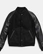 COACH®,WOOL LEATHER BASEBALL JACKET,wool,Black,Front View