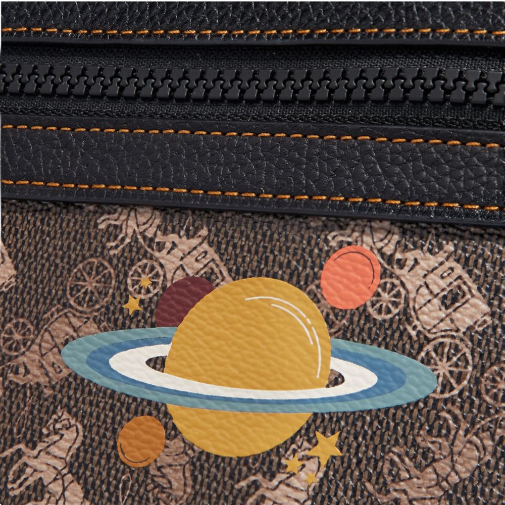 Large Front Zip Wristlet With Horse And Carriage Print And Planet