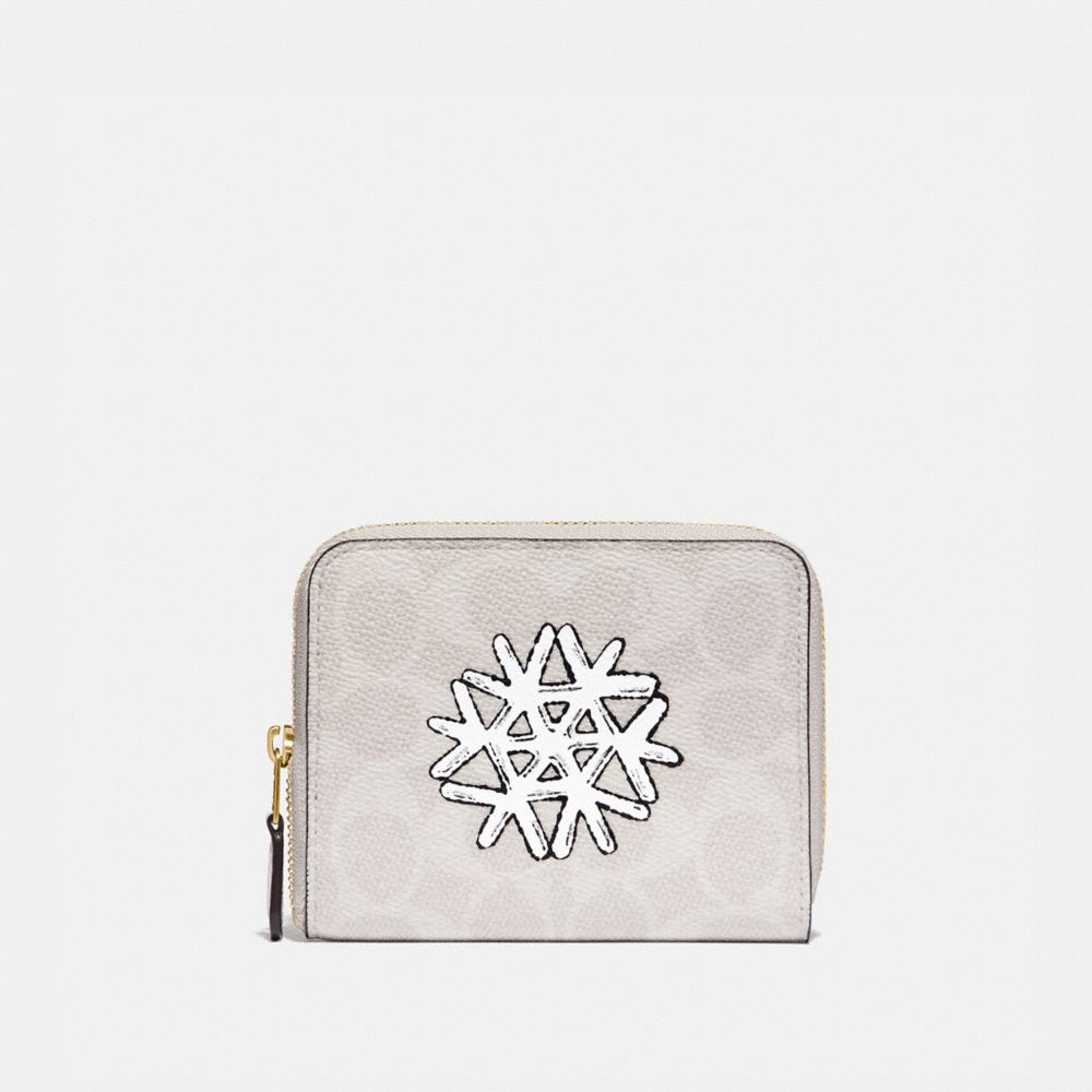 COACH® | Small Zip Around Wallet In Signature Canvas With Snowflake