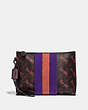 COACH®,CHARLIE POUCH WITH HORSE AND CARRIAGE PRINT AND VARSITY STRIPE,Coated Canvas,Small,Pewter/Black Oxblood,Front View