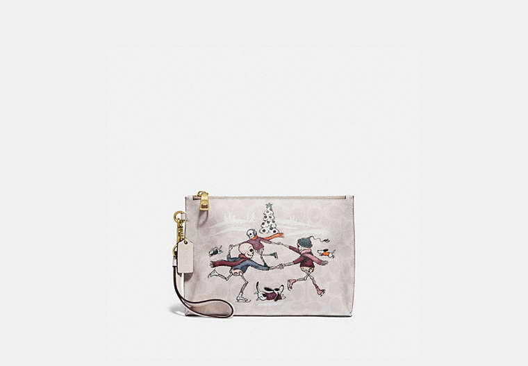 COACH®,CHARLIE POUCH IN SIGNATURE CANVAS WITH BONESY,Signature Coated Canvas,Brass/Ivory Multi,Front View