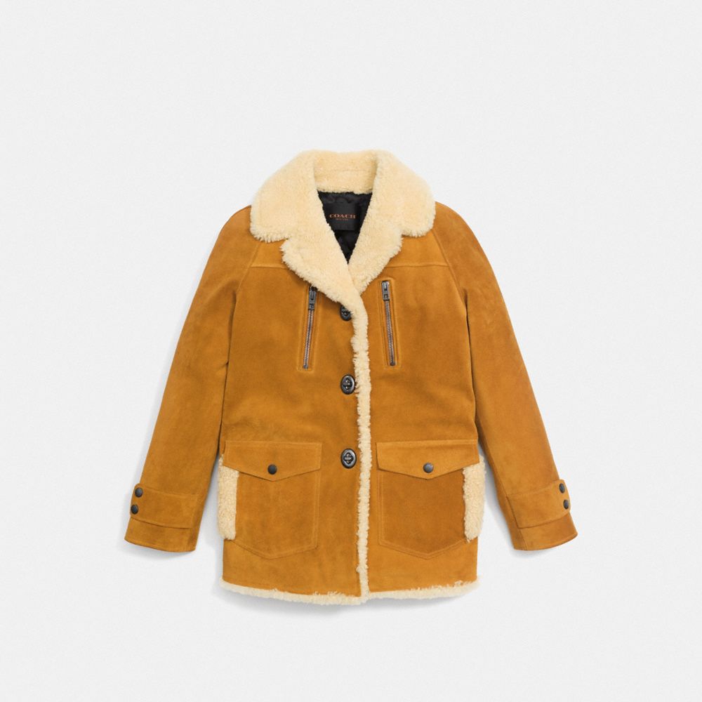 COACH®,DRIFTER JACKET,Suede,HONEY,Front View