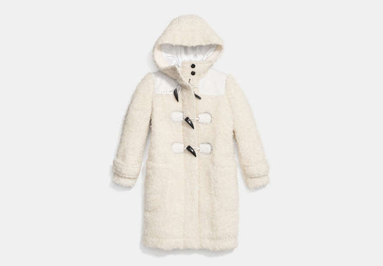 COACH®,DUFFLE-COAT RIP AND REPAIR,laine,Blanc,Front View
