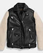 COACH®,SHEEPSKIN SLEEVE JACKET,Leather,Black/Natural,Front View