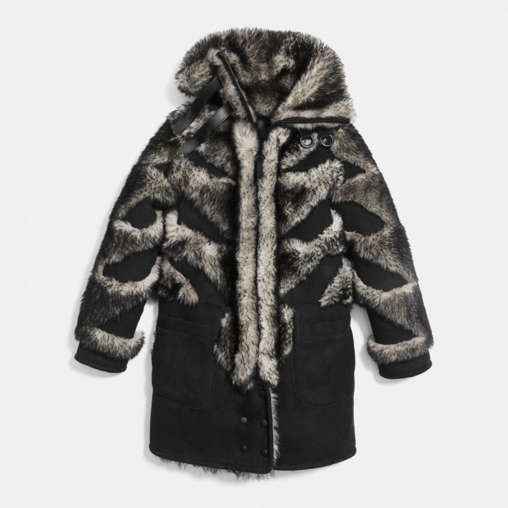 COACH®,PIECED SHEEPSKIN COAT,Shearling,Natural,Front View