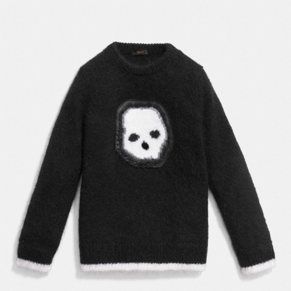 COACH®,SKULL INTARSIA SWEATER,Wool Blend,Black,Front View