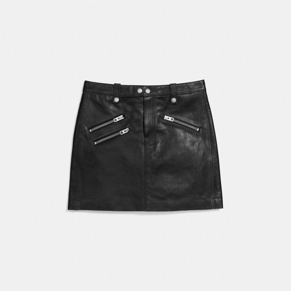 COACH®,MULTI ZIP SKIRT,Leather,Black,Front View