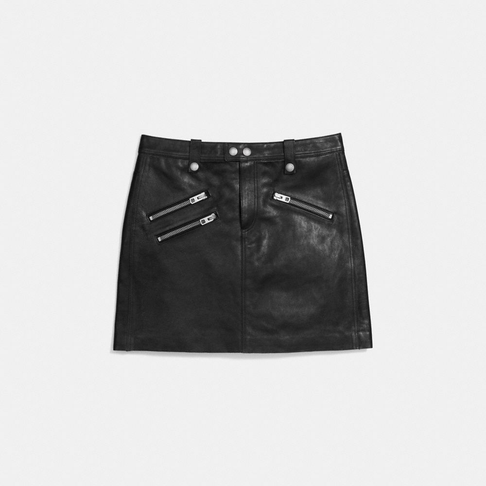 COACH®,MULTI ZIP SKIRT,Leather,Black,Front View