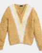 COACH®,COLORBLOCK BRUSHED V-NECK SWEATER,wool,Cream,Front View