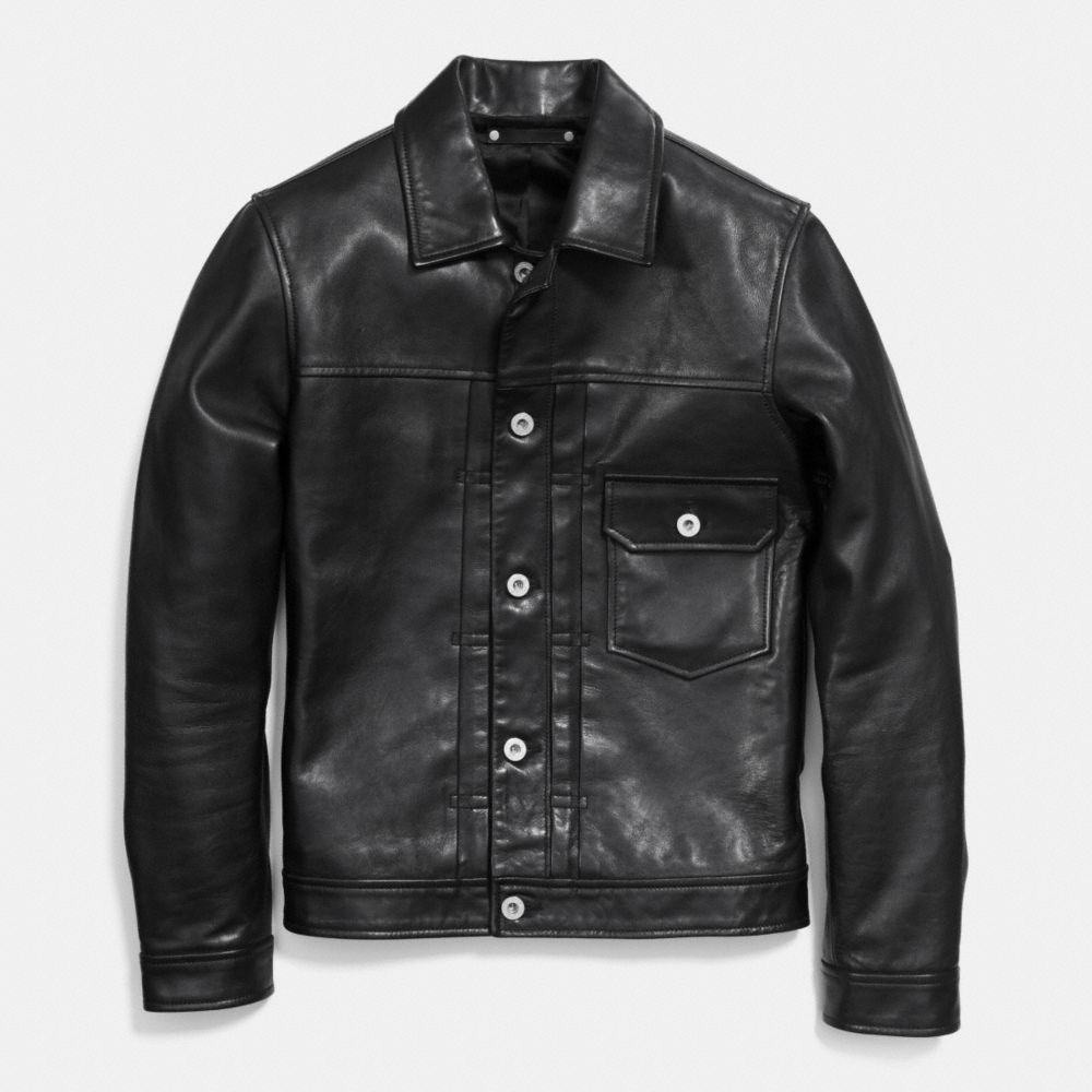 COACH®,LEATHER JEAN JACKET,Leather,Black,Front View