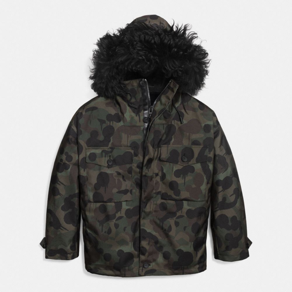 COACH®,CAMO PRINT UTILITY JACKET,Cotton Sateen,MILITARY WILD BEAST,Front View