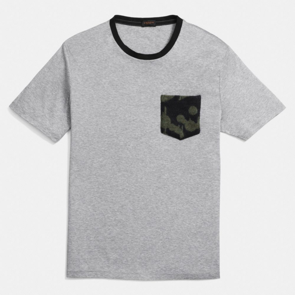 COACH®,RINGER POCKET TEE,cotton,GREY,Front View