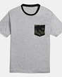 COACH®,RINGER POCKET TEE,cotton,GREY,Front View