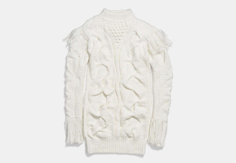 COACH®,PATCHWORK ARAN DRESS,wool,Cream,Front View