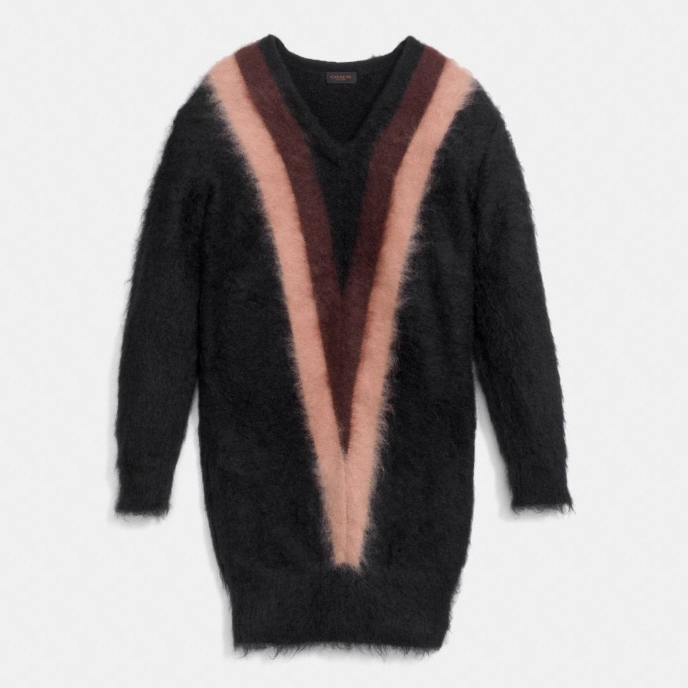 Colorblock Brushed V Neck Sweater Dress