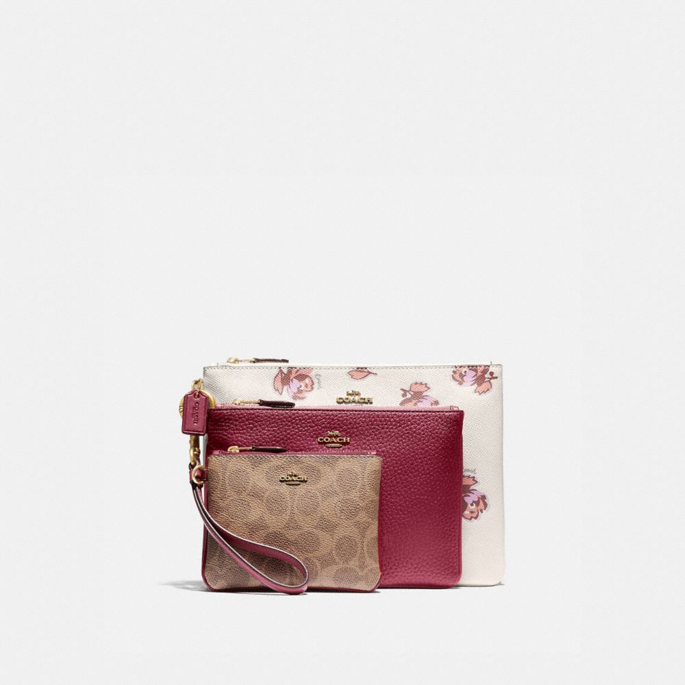 Triple Pouch In Signature Canvas And Floral Print