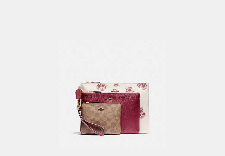 Triple Pouch In Signature Canvas And Floral Print