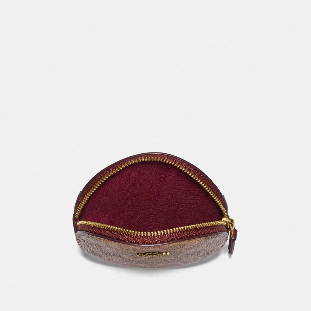 COACH®,Round Coin Case In Signature Canvas,,Inside View,Top View