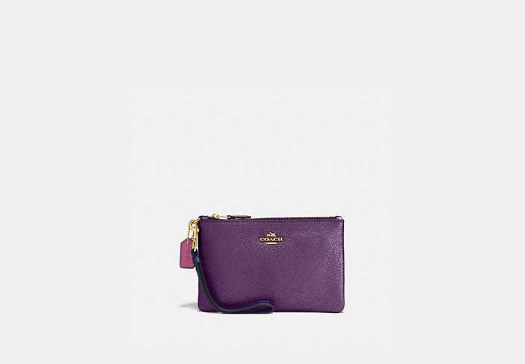 COACH®,SMALL WRISTLET IN COLORBLOCK,Pebble Leather,Brass/Multi,Front View