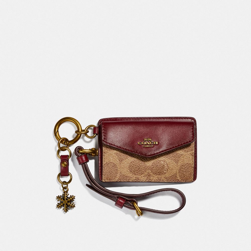 COACH Card And Coin Pouch In Signature Canvas With Snowflake Charm COACH