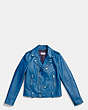 COACH®,FLORAL MOTO JACKET,Leather,BLUE,Scale View
