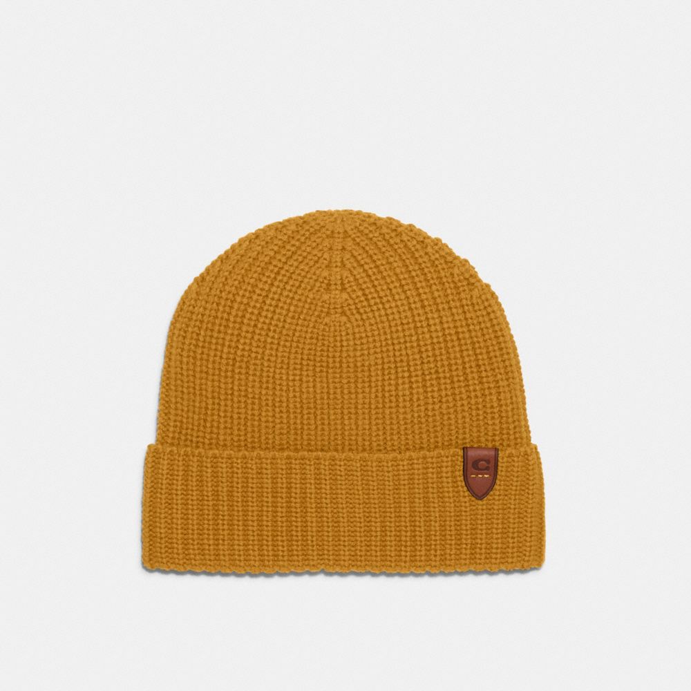 COACH®,RIB KNIT MERINO WOOL HAT,Buttercup,Front View