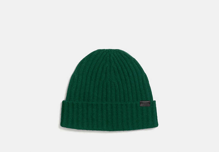 COACH®,CASHMERE BEANIE,cashmere,RACING GREEN,Front View