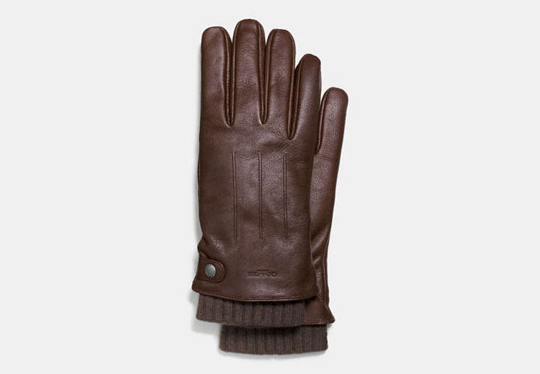 COACH®,3-IN-1 GLOVE,Leather,Mahogany brown,Front View