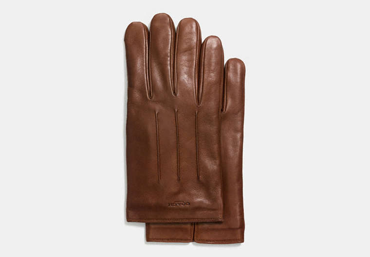 COACH®,TECH NAPPA GLOVE,Leather,Dark Saddle,Front View
